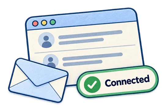An email inbox with a green Connected badge.