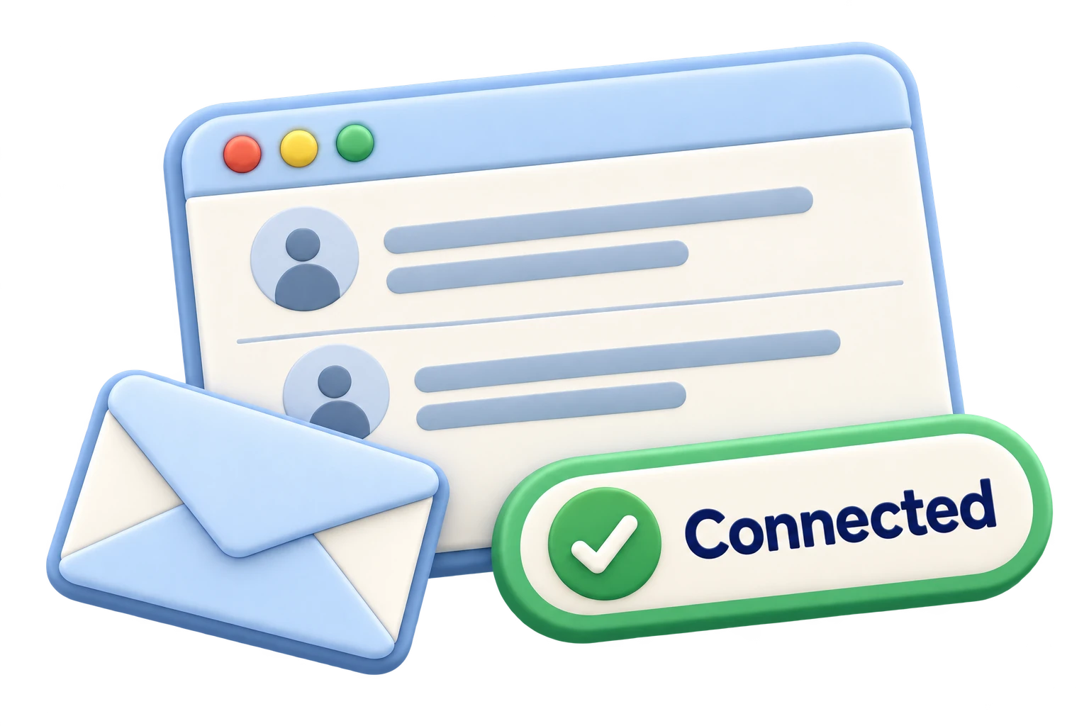 An email inbox with a green Connected badge.