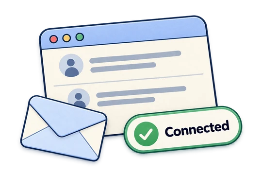 An email inbox with a green Connected badge.
