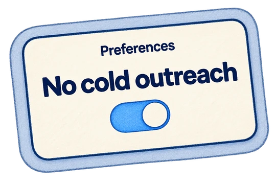 A preferences card with a No cold outreach instruction and one enabled switch.