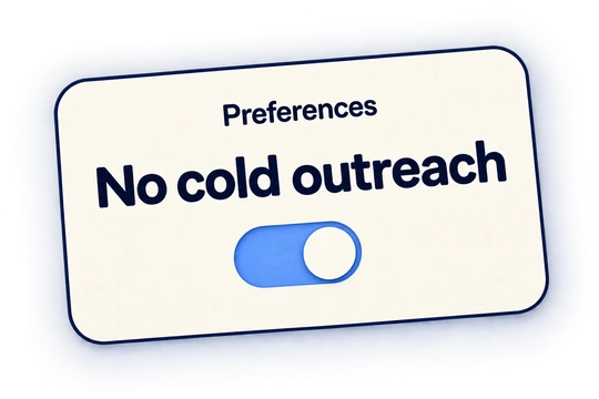 A preferences card with a No cold outreach instruction and one enabled switch.